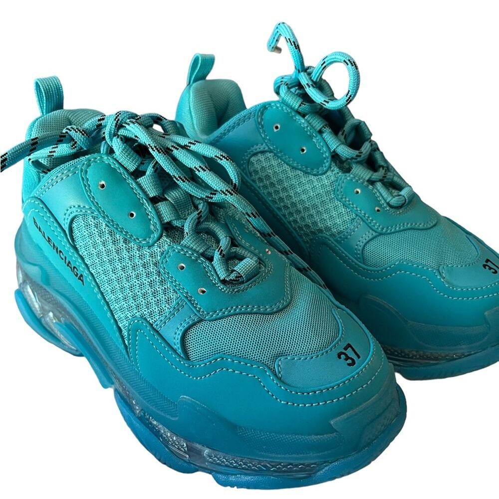 Balenciaga Triple S Clear Sole Cyan Blue Chunky Dad Sneaker NIB Womens Size 37 - Picture 2 of 13